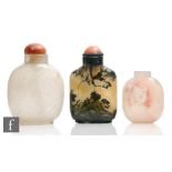 A collection of late Qing Dynasty (1644-1912) snuff bottles, to include a moss agate example with
