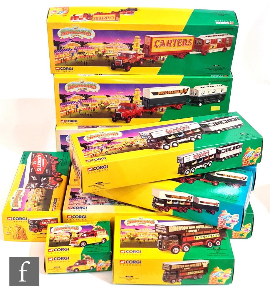 A collection of Corgi Showmans Range diecast models, comprising 27602, 21701, 16502, 09901, 15901,