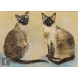 MARGARET MERRY (CONTEMPORARY) - Two Siamese cats, pastel drawing, signed, framed, 41cm x 56cm, frame