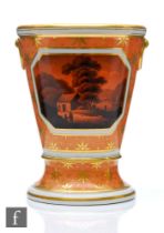 A 19th Century Barr Flight & Barr Worcester bucket vase with a black on rust landscape panel against