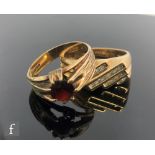 Two 9ct hallmarked stone set rings, a single stone garnet and a channel set white stone example,