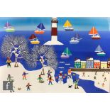 GORDON BARKER (BORN 1960) - 'Joyful Day at the Snowy Harbour', acrylic on paper, signed, signed