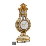 A late 19th Century French lyra shaped Marie Antoinette mantel clock with eight-day movement