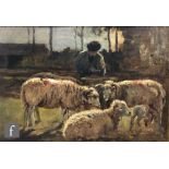 MARK FISHER, RA (1841-1923) - 'Shepherd and Sheep', oil on canvas, bears various exhibition labels