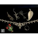 A small parcel lot of assorted silver and other jewellery to include a marcasite necklet, five