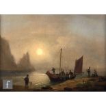 FOLLOWER OF THOMAS LUNY (1759–1837) - Fishermen unloading their boat at sunset, oil on canvas,