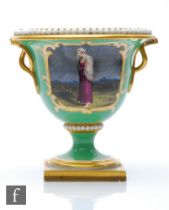 A 19th Century Flight Barr & Barr urn decorated with a hand painted cartouche of a barefoot lady