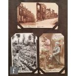 An Edwardian postcard album containing military cards, real photographic, humour and comical. (qty)