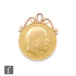 An Edward VII two pound coin dated 1902 to a soldered 9ct pendant loop, total weight 17.3g.