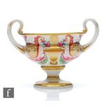 A small 19th Century Derby pedestal urn decorated with gilt urns and garlands of hand painted