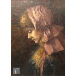 ENGLISH SCHOOL (EARLY 20TH CENTURY) - Portrait of a young woman wearing a pink bonnet, oil on canvas