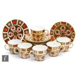 A set of six Royal Crown Derby Imari pattern 1128 trios, all with printed marks, side plate diameter