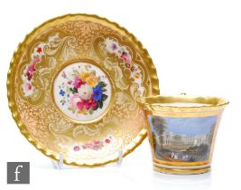 A 19th Century Chamberlains Worcester cabinet cup and saucer, the cup decorated with a cartouche