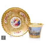 A 19th Century Chamberlains Worcester cabinet cup and saucer, the cup decorated with a cartouche