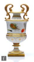 A 19th Century Flight Barr and Barr Worcester twin handled vase decorated with hand painted feathers