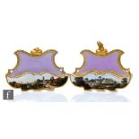 A pair of 19th Century Chamberlain Worcester wall pockets both decorated with a hand painted view of