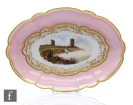 A 19th Century Barr, Flight & Barr oval dish decorated with a hand painted scene of Aberystwyth