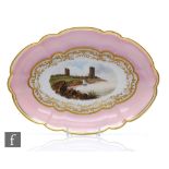 A 19th Century Barr, Flight & Barr oval dish decorated with a hand painted scene of Aberystwyth