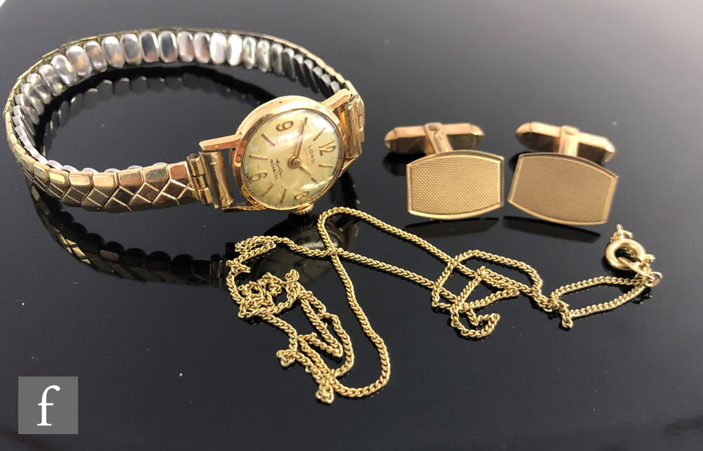 A lady's 18ct Lord wrist watch to a gilt metal bracelet, total weight 16.8g, with a pair of 9ct