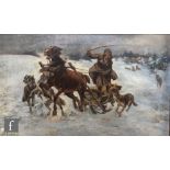 FOLLOWER OF ALFRED WIERUSZ-KOWALSKI - A horse drawn sledge under attack from wolves, oil on