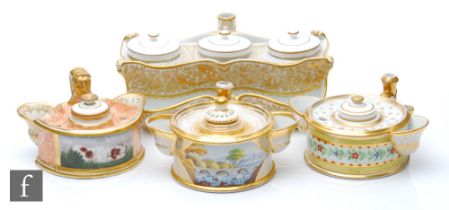 Four assorted 19th Century inkwells of varying form to include a Barr Flight and Barr example with a