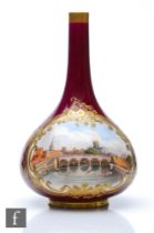 A 19th Century Chamberlain bud vase decorated with a handpainted view of Worcester against a