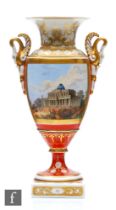A 19th Century Chamberlain Worcester pedestal vase decorated with a hand painted rectangular named