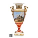 A 19th Century Chamberlain Worcester pedestal vase decorated with a hand painted rectangular named