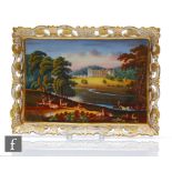 A 19th Century Chamberlain Worcester rectangular card tray decorated with a hand painted landscape