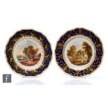 Two early 19th Century Bloor Derby cabinet plates, the first decorated with a scene titled Smithy