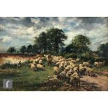 WILLIAM MARK FISHER, RA (1841-1923) - Shepherd with his flock on a sunlit farm track, oil on canvas,
