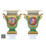 A pair of early 19th Century Flight Barr and Barr Worcester spill vases each decorated with a hand