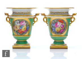 A pair of early 19th Century Flight Barr and Barr Worcester spill vases each decorated with a hand