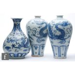 A collection of Chinese porcelain vases, the heavily potted vases to include a pair of meiping