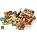 An assortment of toys, to include pre-school toys including pull along plastic snails, jigsaw