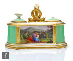A 19th Century Flight Barr & Barr inkstand, the shaped body with two inkwells and decorated with a