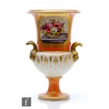A 19th Century Chamberlain Worcester campana urn decorated with a gilt framed cartouche panel with