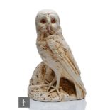 Bretby - A large early 20th Century shape 1317 model of a white owl stood on a rustic base with