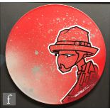 Aaron Bird aka Temper - Single figure wearing a hat, spray paint and inks on a vinyl record, signed,