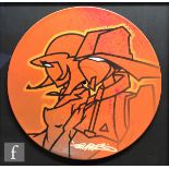 Aaron Bird aka Temper - Two figures wearing hats, spray paint and inks on a vinyl record, signed,