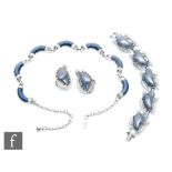 Coro - A post war vintage bracelet and clip earrings set each with simulated plastic grey pearls