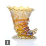 Loetz - An early 20th Century glass posy vase formed as a sea shell in the Creta Papillon pattern