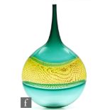 Bob Crooks - A large contemporary lollipop vase of flattened form in green with a yellow band to the