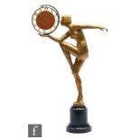 Unknown - A 1930s Art Deco gilt metal model of a scantily clad female dancer with bobbed hair and