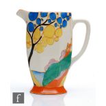 Clarice Cliff - Seven Colour Secrets - An Athens shape jug circa 1933, hand painted with a