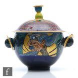 Unknown - A later 20th Century hand painted bowl and cover, the footed bowl decorated with a