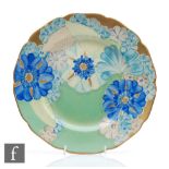 Grays Pottery - A 1930s Art Deco plate decorated in pattern A4111 with tonal blue flowers against