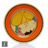 Clarice Cliff - Summerhouse - A circular side plate circa 1931, hand painted with a stylised tree
