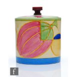 Clarice Cliff - Pastel Melon - A size 3 drum shaped preserve hand painted with a band of abstract