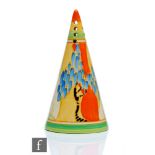 Clarice Cliff - Windbells - A Conical shape sugar sifter circa 1933, hand painted with a stylised